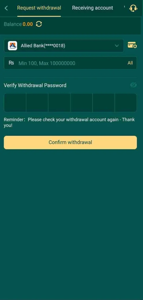 PK365 Game Withdrawal process